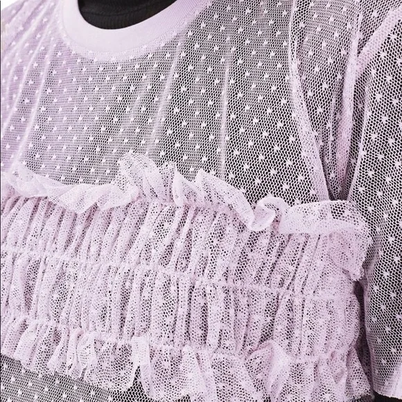 Topshop Pastel Lilac Sheer Ruffle Top with Dotted Swiss Detail - Picture 3 of 6